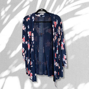 𝅺DARK Blue Floral Cardigan with See Through Back Panel